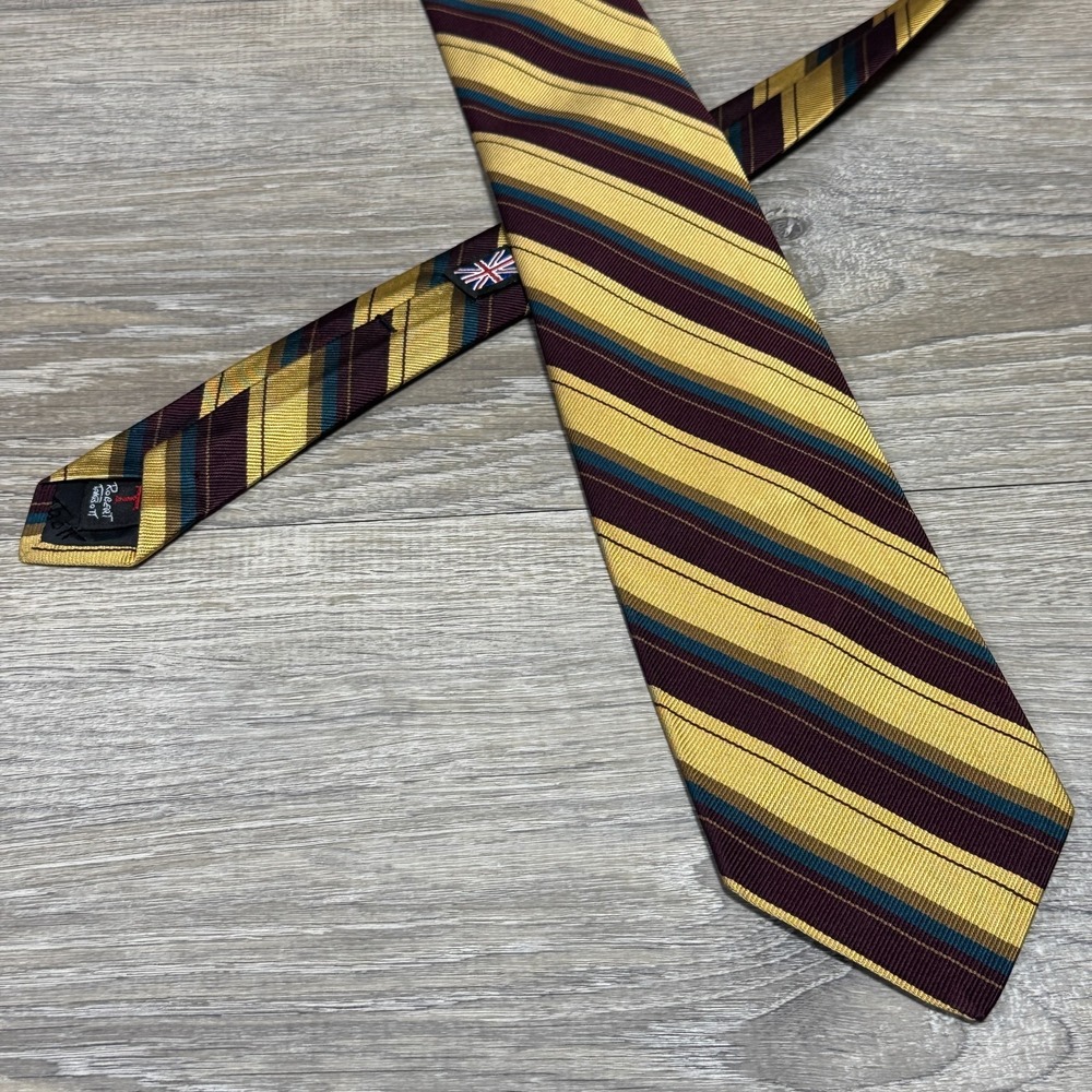 Robert Talbott Repp Tie‎ The Highlander Handmade Luxury 100% Silk Maroon Gold